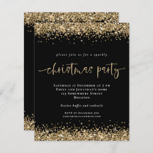 Budget Gold Glitzer Black Christmas Party Einladun