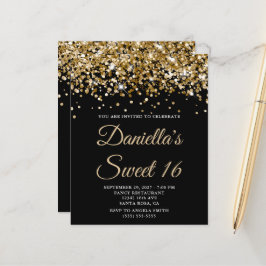 Budget Gold Glitzer Black Sweet 16 Einladung