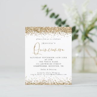 Budget Gold Glitzer Border Quinceanera Einladung