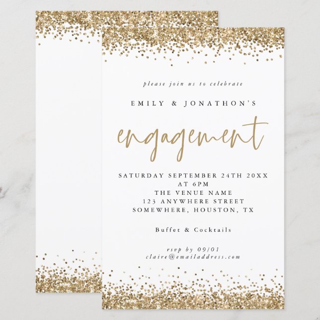 Budget Gold Glitzer Borders Verlobung Einladung (Vorne/Hinten)