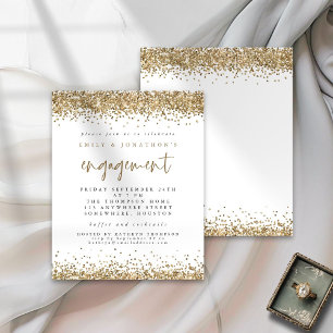 Budget Gold Glitzer Borders Verlobung Einladung