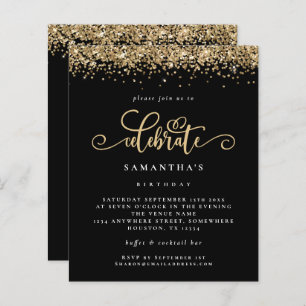 Budget Gold Glitzer Celebrate Birthday Black