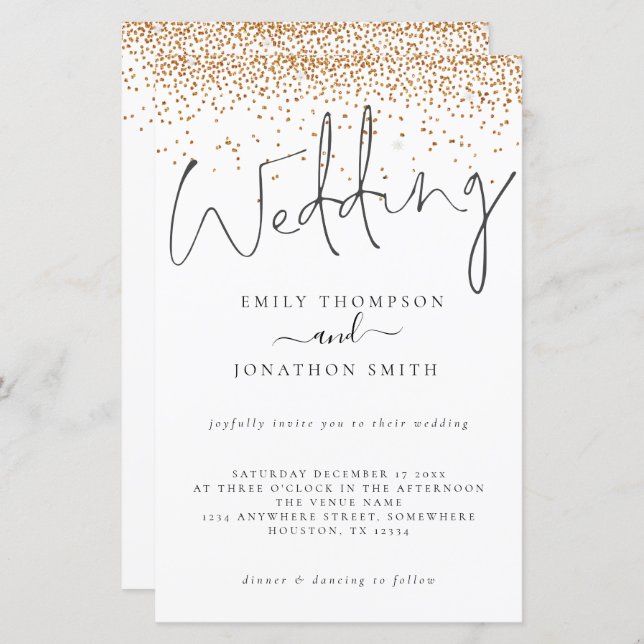 Budget Gold Glitzer Confetti Script Einladung (Vorne/Hinten)