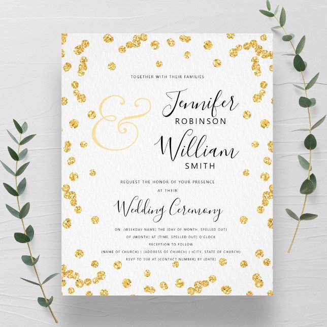 BUDGET Gold Glitzer Confetti Script Wedding Flyer (BUDGET Gold Glitter Confetti Script Wedding Flyer)