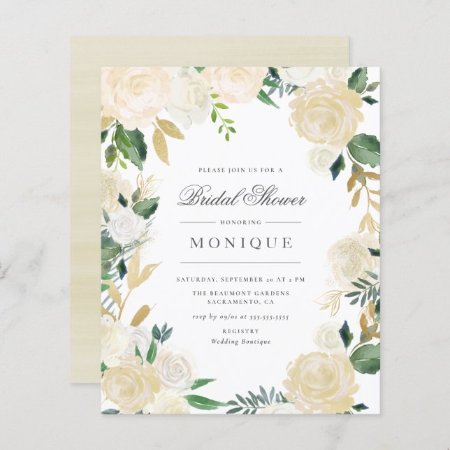 Budget Gold Glitzer & Elfenbeinflora Brautparty (Vorne/Hinten)