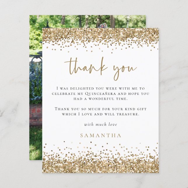 Budget Gold Glitzer Foto Quinceañera Vielen Dank (Vorne/Hinten)