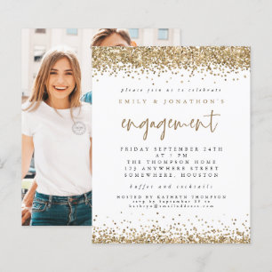 Budget Gold Glitzer Foto Verlobung Einladung