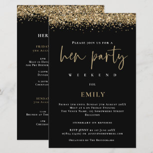 Budget Gold Glitzer Hen Party Weekend Black Einlad