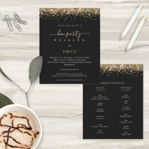 Budget Gold Glitzer Hen Weekend Einladung