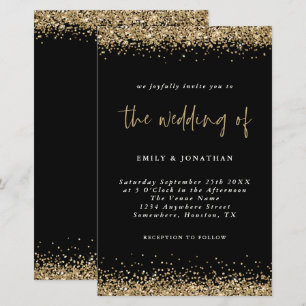 Budget Gold Glitzer Hochzeit Black Einladung