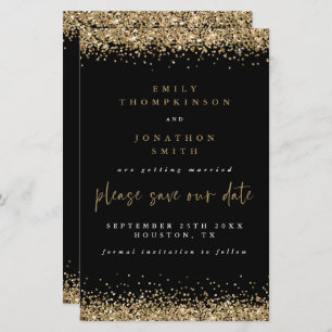 Budget Gold Glitzer Hochzeit Save the Date Schwarz