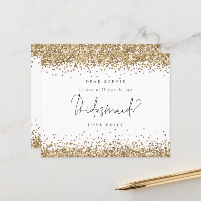 Budget Gold Glitzer Script Bridesmaid Anforderung (Vorderseite/Rückseite Beispiel)