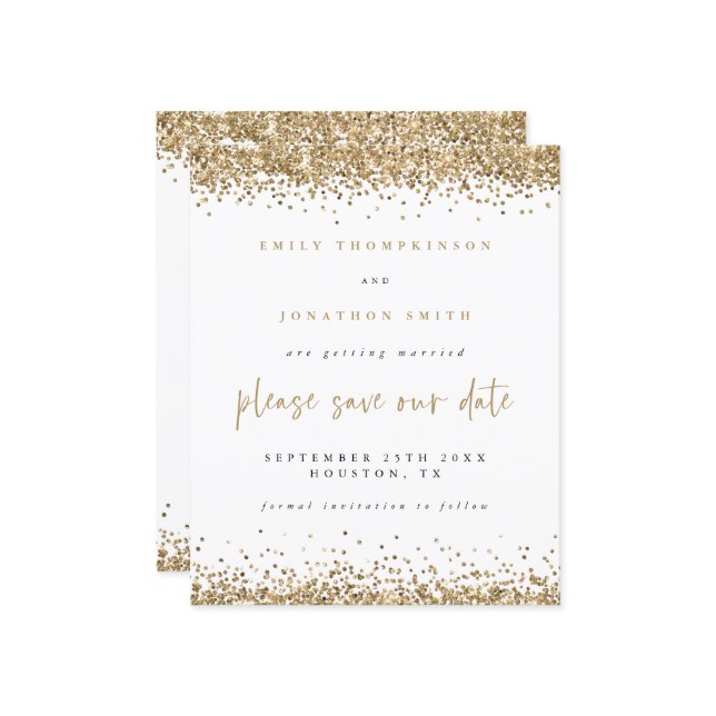 Budget Gold Glitzer Script Hochzeit speichern das  (Vorderseite/Rückseite Beispiel)