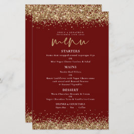 Budget Gold Glitzer Script Wedding Burgundy Menü