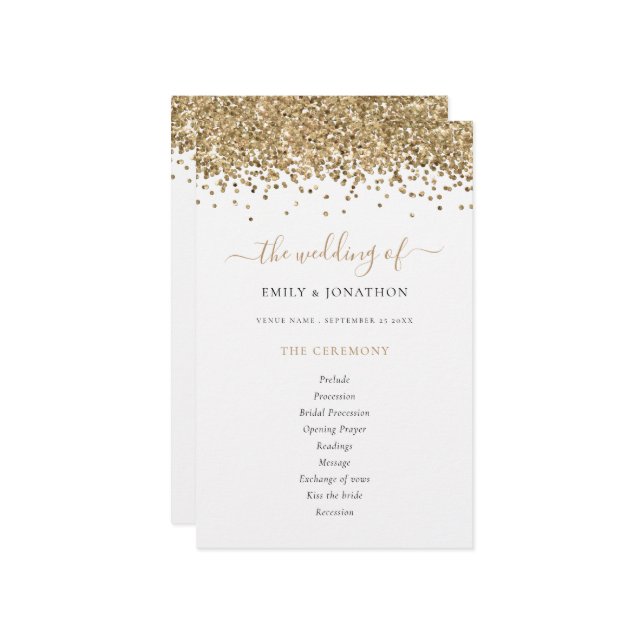 Budget Gold Glitzer Script Wedding Programm (Vorderseite/Rückseite Beispiel)
