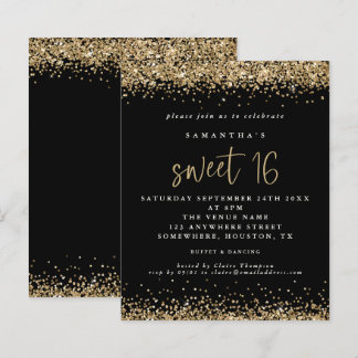 Budget Gold Glitzer Sweet 16 Black Birthday