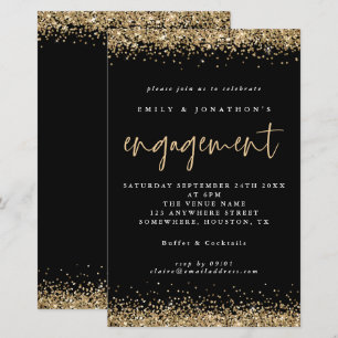 Budget Gold Glitzer Verlobung Schwarze Einladung