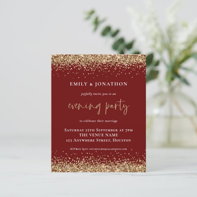 BUDGET Gold Glitzer Wedding Abend Burgundy (Stehend Vorderseite)