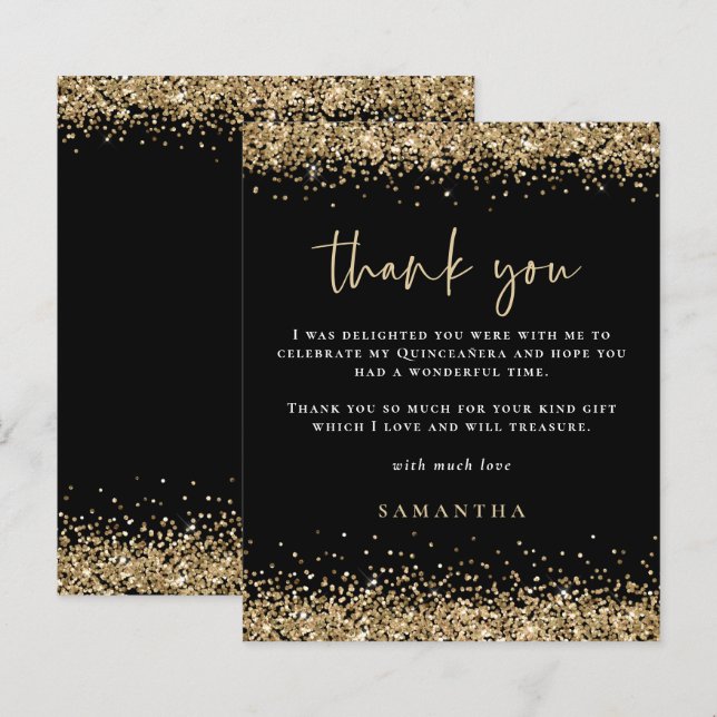 Budget Gold Glitzern Quinceañera Party Dank Black (Vorne/Hinten)