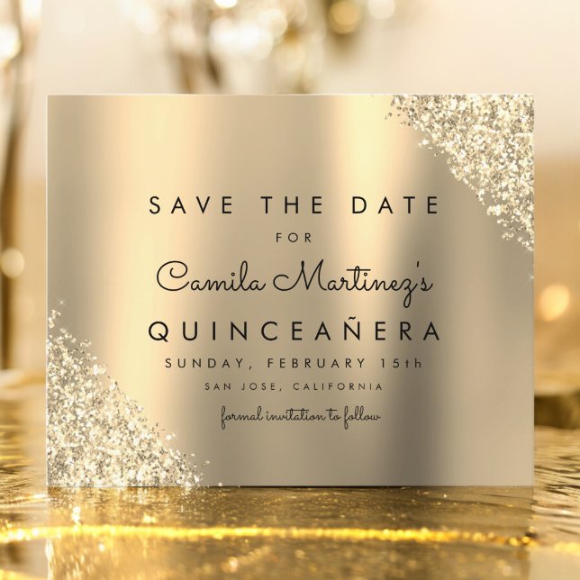 Budget Gold Glitzern Quinceanera Save the Date (Von Creator hochgeladen)