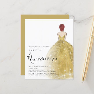 Budget Gold Gown Girl Auburn Hair QR Quinceañera