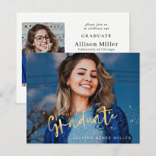 Budget Gold Graduate 2 Fotos Abschluss Einladung