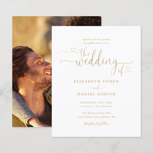 Budget Gold Hörer Script Foto Einladung Hochzeitsf (Vorne/Hinten)