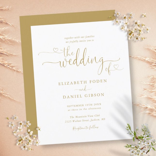 Budget Gold Hört Skripteinladungen (Budget Gold Hearts Script Wedding Invitation)