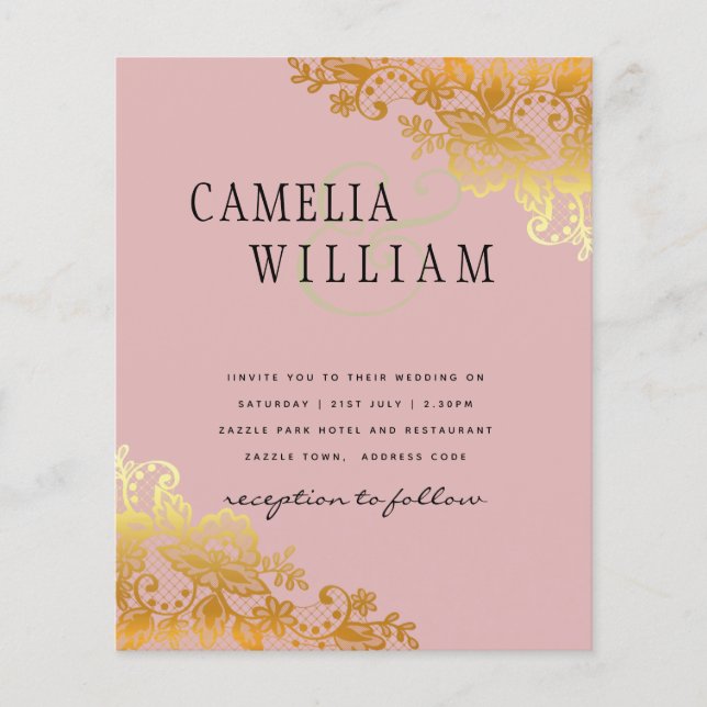 BUDGET Gold Lace Classic Ampersand Wedding Flyer (Vorne)