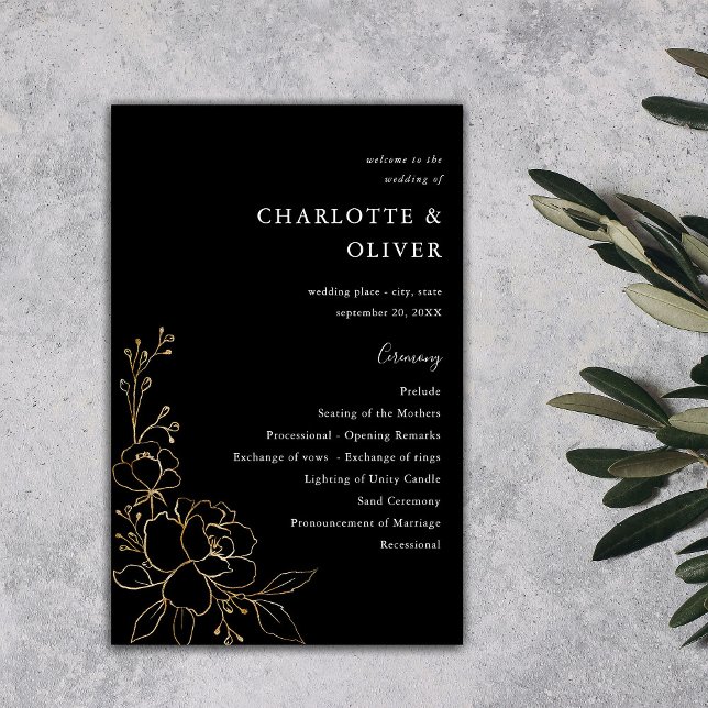 Budget Gold Lined Floral Hochzeit Zeremonie ME Bla Flyer (Von Creator hochgeladen)