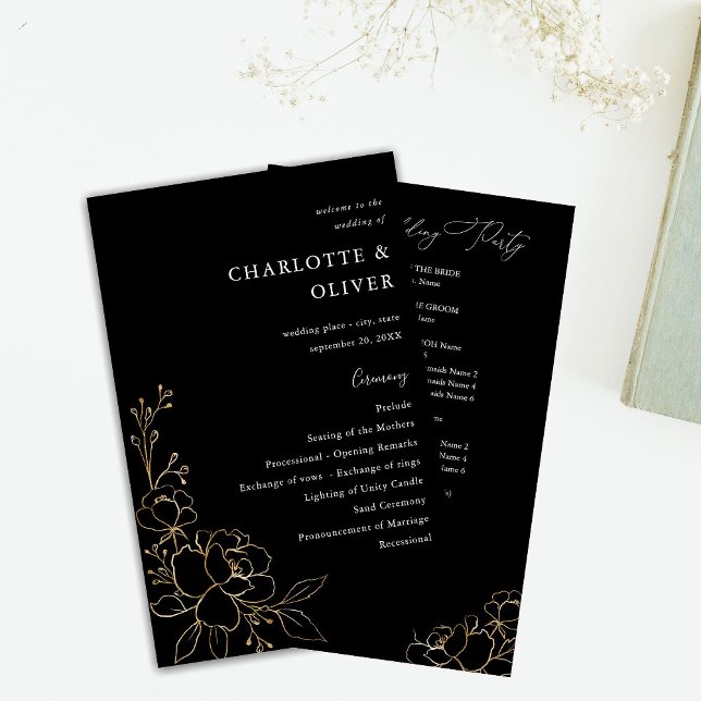Budget Gold Lined Floral Wedding Program MEDIUM BL (Von Creator hochgeladen)