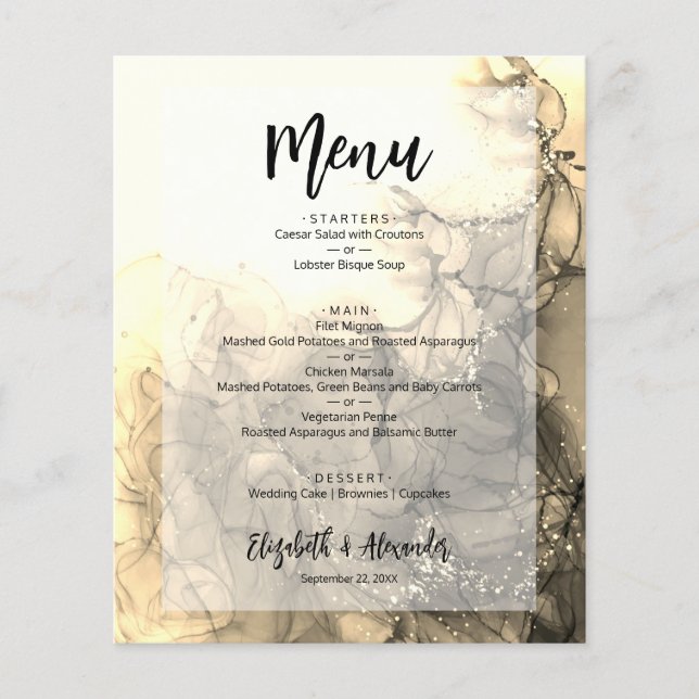 Budget Gold Marmor Wedding Menu Flyer (Vorne)