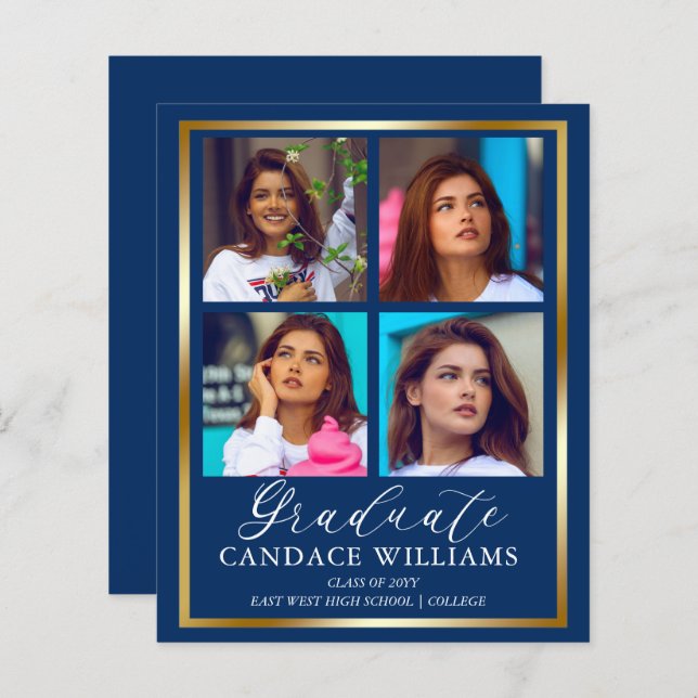 Budget Gold Minimalistisch Foto Graduate Ankündigu (Vorne/Hinten)