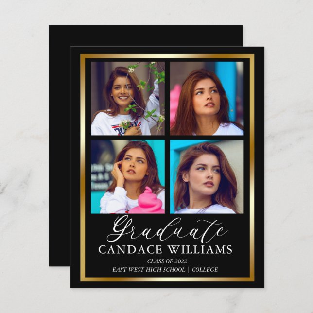 Budget Gold Minimalistisch Foto Graduate Ankündigu (Vorne/Hinten)