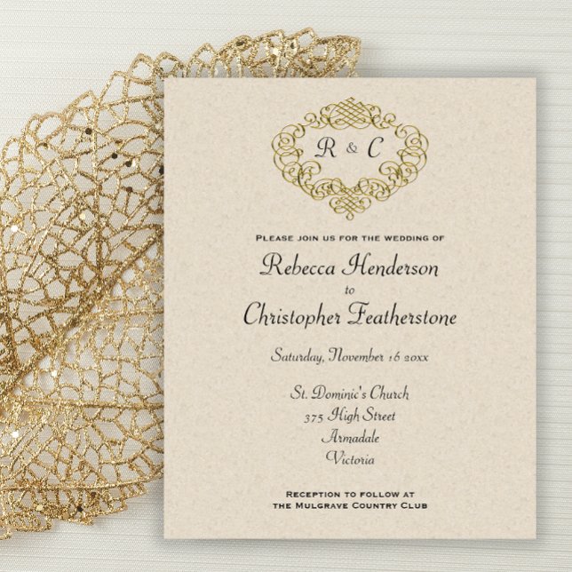 Budget Gold Mit Monogramm Wappen Hochzeit Einladun Flyer (Von Creator hochgeladen)