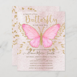 Budget Gold Pink Butterfly Baby Dusche Einladung