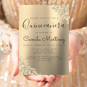 Budget Gold Quinceanera Glitzer Party Flyer