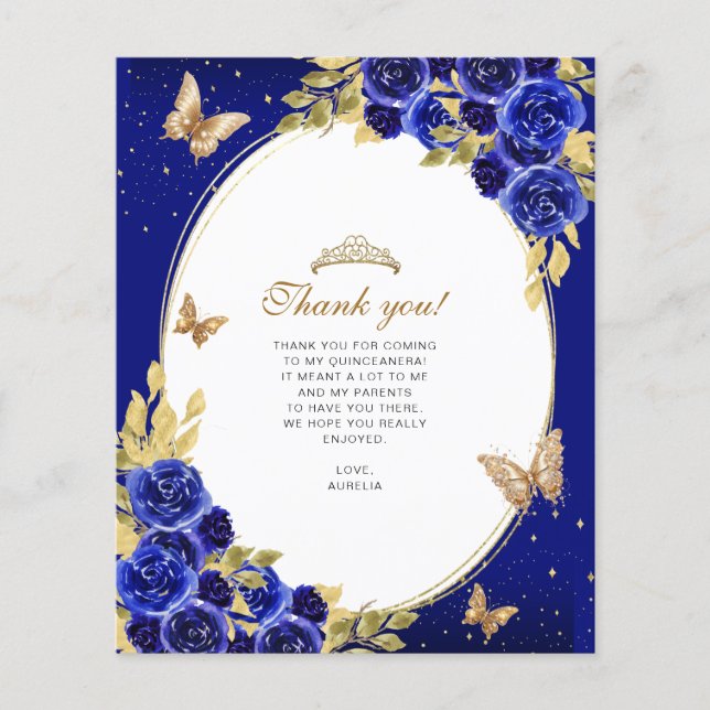 BUDGET Gold Royal Blue Butterfly Quinceañera Foto (Vorderseite)