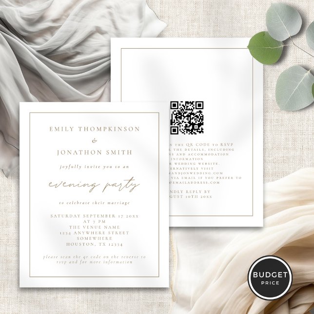 Budget Gold Script Abend Hochzeit Abend Einladung (Front and back view)