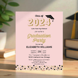 Budget Gold Script Confetti Grad Party Einladung