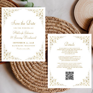 Budget Gold Script Foliage QR Code Wedite Einladun