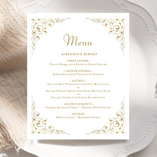 Budget Gold Script Foliage Wedding Menu