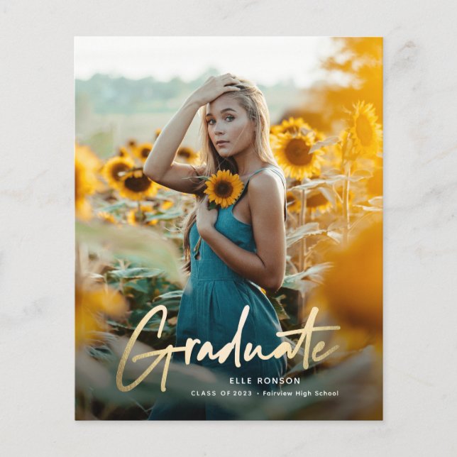 Budget Gold Script Foto Abschluss Einladung (Vorderseite)