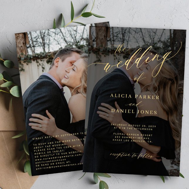 Budget Gold Skript QR Foto Hochzeit Einladung (Von Creator hochgeladen)