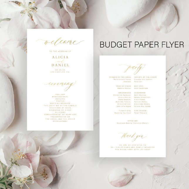 Budget Gold Typografie einfache Hochzeitsprogramm (Von Creator hochgeladen)