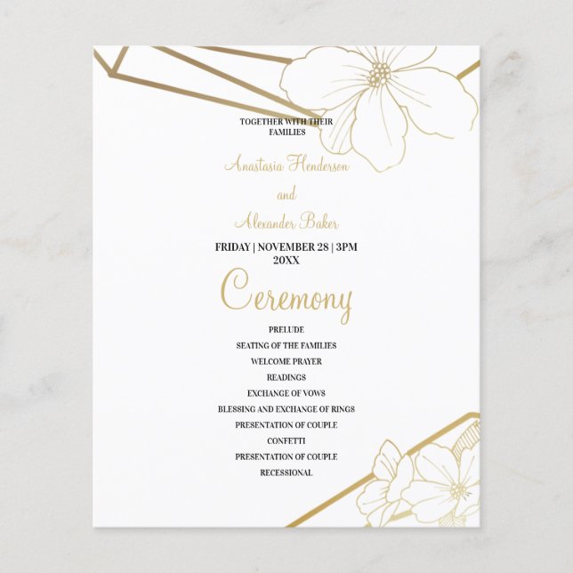 Budget Gold Wedding Program Karte. Flyer (Vorne)