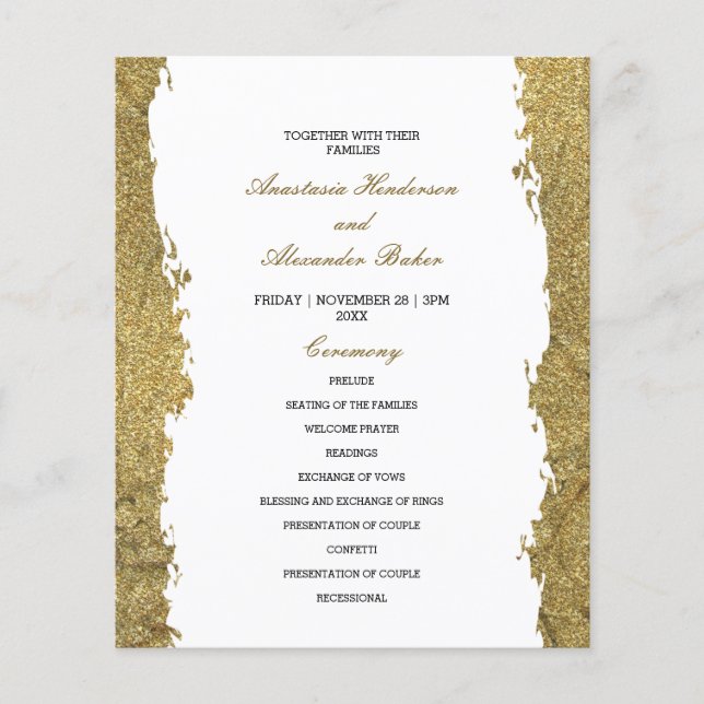 Budget Gold Wedding Program Karte. Flyer (Vorne)