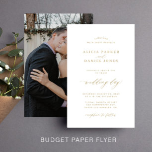 Budget Gold Weiße Foto-Hochzeitseinladung Flyer