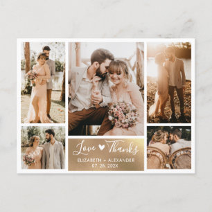 Budget Gold White Foto Collage Hochzeit Vielen Dan Postkarte