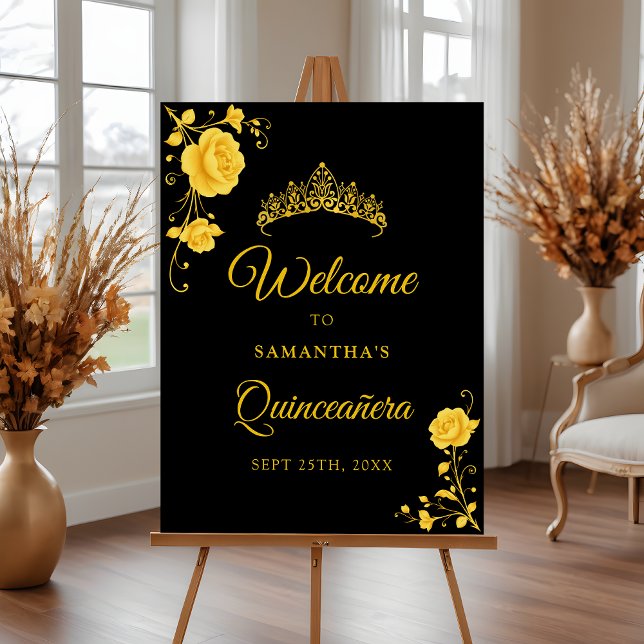 Budget Golden Floral Quinceañera Begrüßungszeichen Poster (Von Creator hochgeladen)